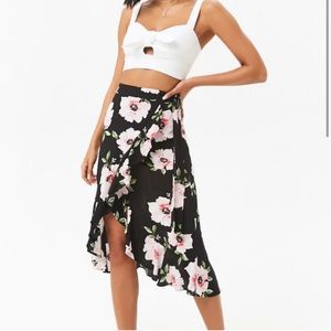 Forever 21 Contemporary Black Floral Wrap Skirt